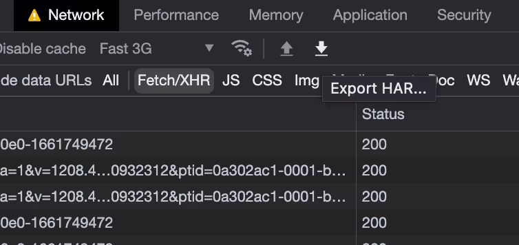 Sample of export HAR